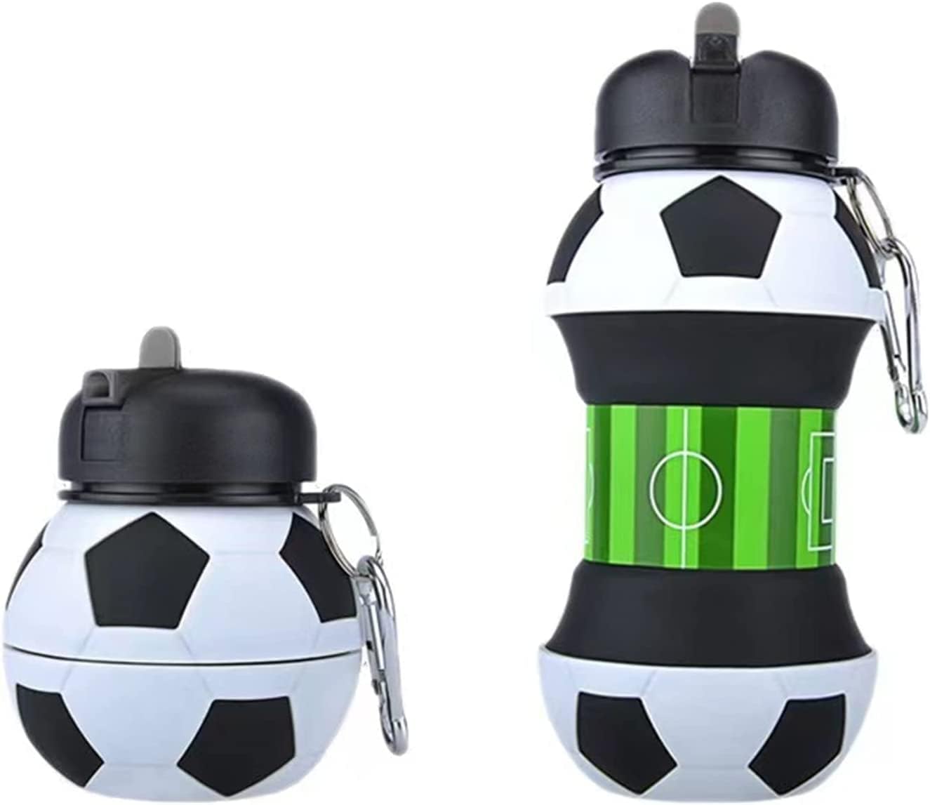 Louis Donné Collapsible Soccer Water Bottle, Silicone Football Water Bottle, 550ml/19oz Kids Water Bottle with Keyring, BPA-Free Drink Sports Water Bottle for School, Boys and Girls