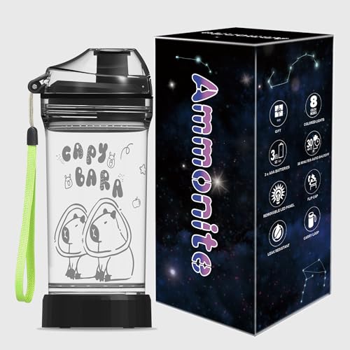 Ammonite Penguin Water Bottle, with 3D Glowing LED Light - 14 OZ Tritan BPA Free - Creative Ideal Travel Cup Gift for School Kid Boy Child Holiday Camping Picnic