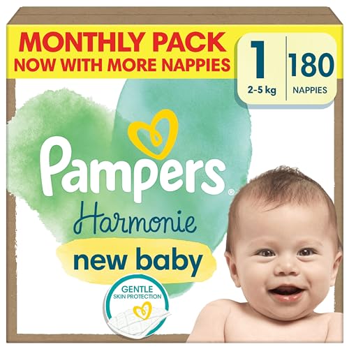 Pampers Baby Nappies Size 1 (2-5 kg / 4-11 lbs), Harmonie, 102 Nappies, Saving Pack, Baby Essentials for Newborn