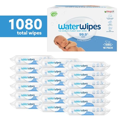 WaterWipes Plastic-Free Original Baby Wipes, 99.9% Water Based Wipes, Unscented for Sensitive Skin, 720 count (Pack of 12)