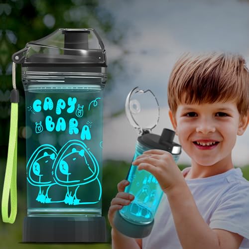 Ammonite Penguin Water Bottle, with 3D Glowing LED Light - 14 OZ Tritan BPA Free - Creative Ideal Travel Cup Gift for School Kid Boy Child Holiday Camping Picnic