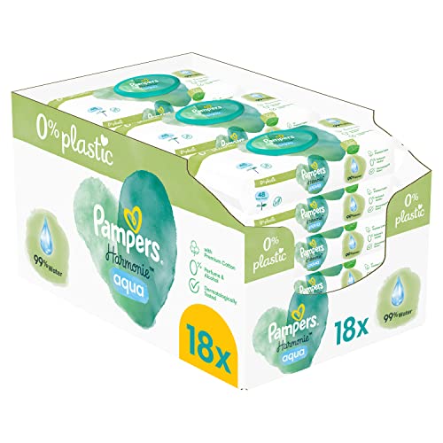 Pampers Harmonie Aqua Baby Wipes 24 Packs of 46 Wipes = 1152 Baby Wet Wipes, Help Restore Natural Skin pH,Delicate Lotion with 99% Water