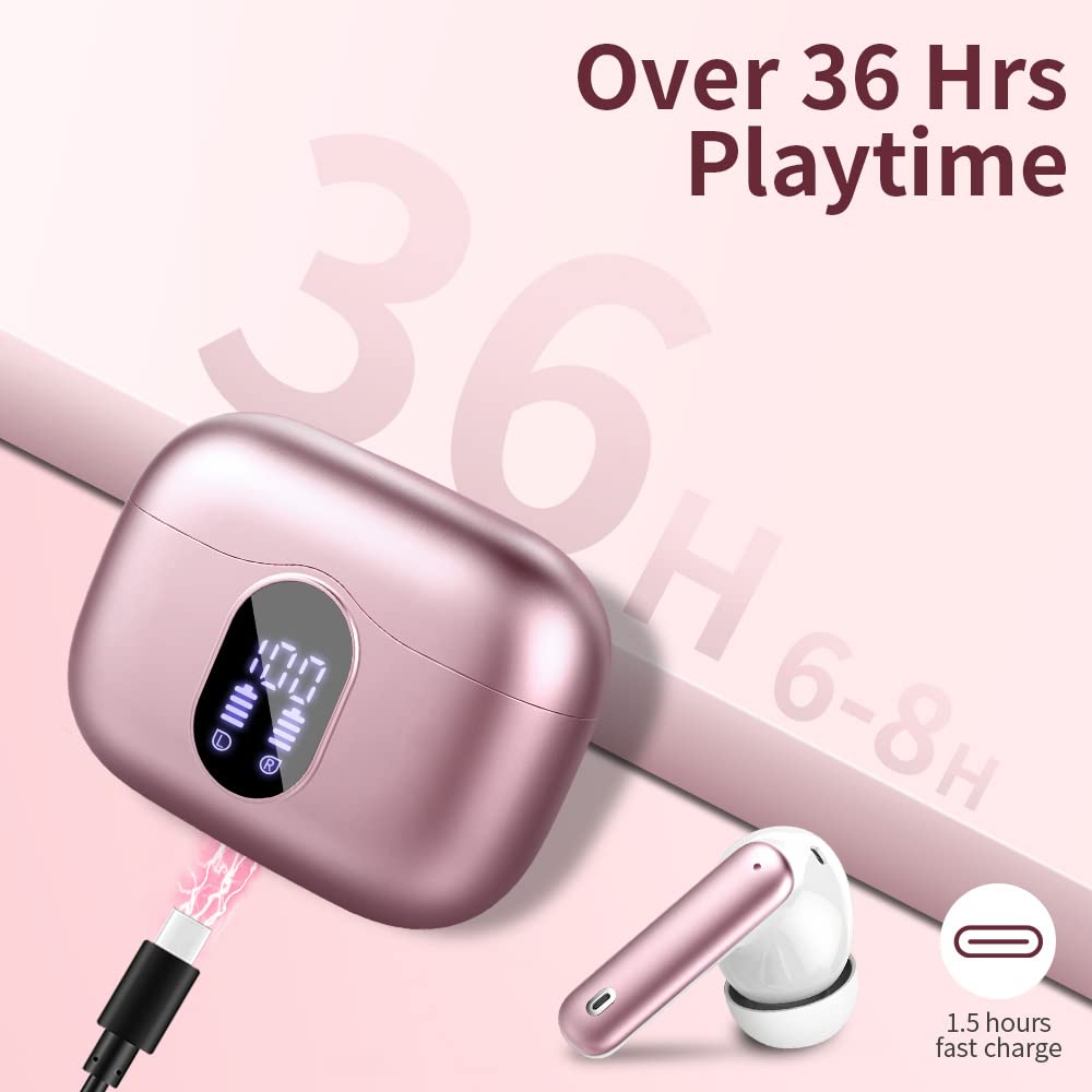 Wireless Earbuds, Bluetooth 5.3 Headphones In Ear with 4 ENC Noise Cancelling Mic, Btootos New Bluetooth Earbuds Mini Deep Bass Stereo Sound, 36H Playtime LED Display Wireless Earphones IP7 Waterproof