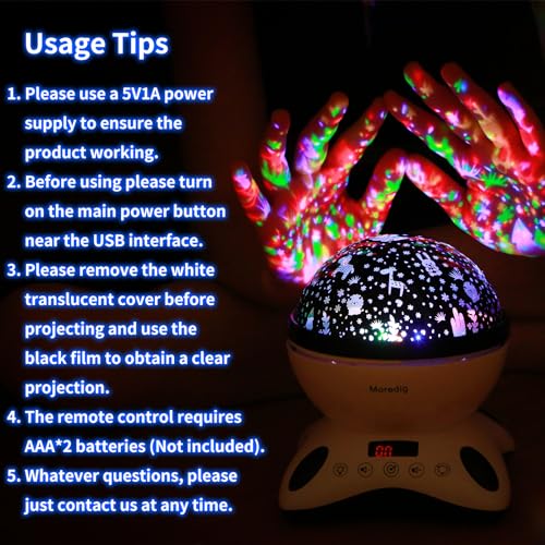 Moredig Dinosaur Night Light Projector for Kids, Remote Dinosaur Projector Light with 12 Music, 18 Lighting Modes Baby Night Light for Kids with Timer 2 Projections Gifts for Baby Boys Girls - Black