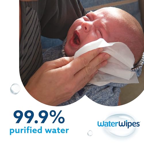 WaterWipes Plastic-Free Original Baby Wipes, 99.9% Water Based Wipes, Unscented for Sensitive Skin, 720 count (Pack of 12)