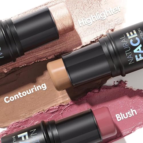 3 Pack Liquid Contour & Highlighter & Blush Makeup Set Long Lasting Natural Weightless Buildable Contouring Bronzer Liquid Blush Stick Beauty Wand Liquid Highlighter Makeup (Set A)