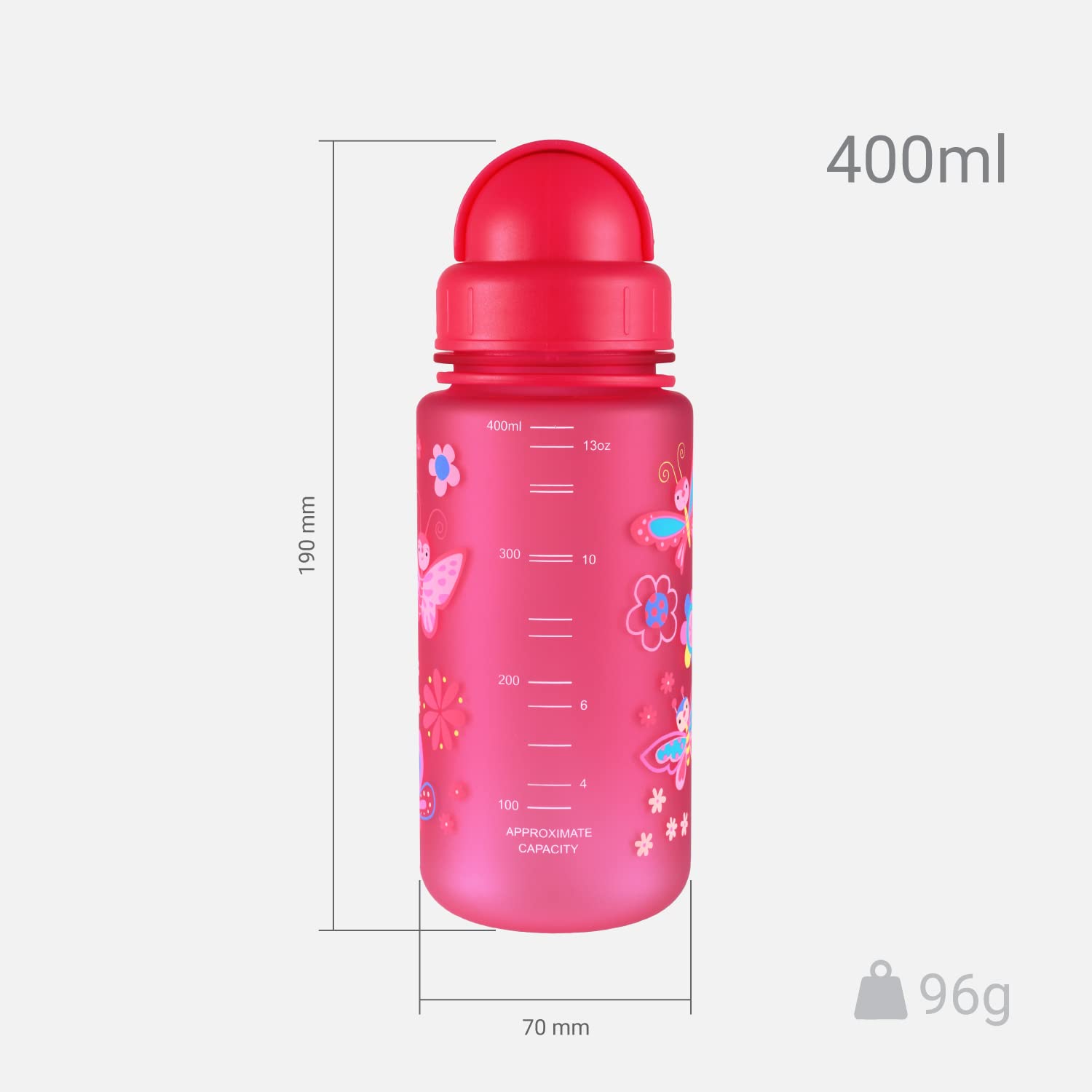 Children's Water Bottle With Easy-Access Lid & Straw, 400ml, Blue Dinosaurs