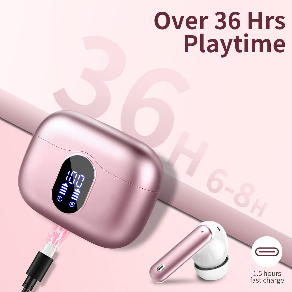 Wireless Earbuds, Bluetooth 5.3 Headphones In Ear with 4 ENC Noise Cancelling Mic, Btootos New Bluetooth Earbuds Mini Deep Bass Stereo Sound, 36H Playtime LED Display Wireless Earphones IP7 Waterproof