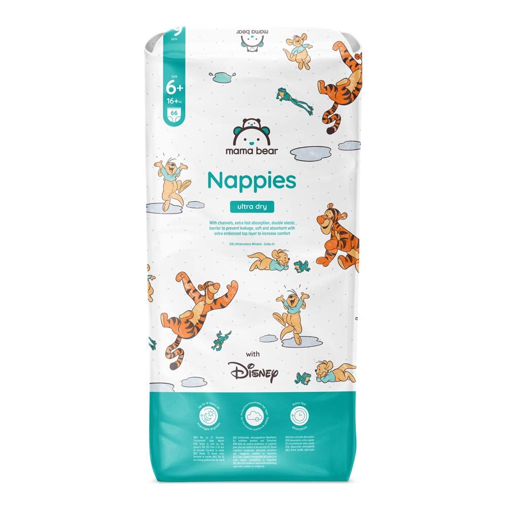 Amazon Brand - Mama Bear Disney Ultra Dry Nappies, Size 1 (2-5 kg), 96 Count, White, Monthly Pack