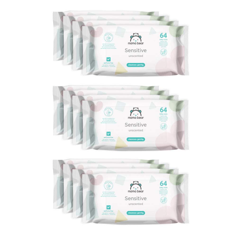 Amazon Brand – Mama Bear Sensitive Unscented Baby Wipes, 1008 Count (18 Packs of 56)