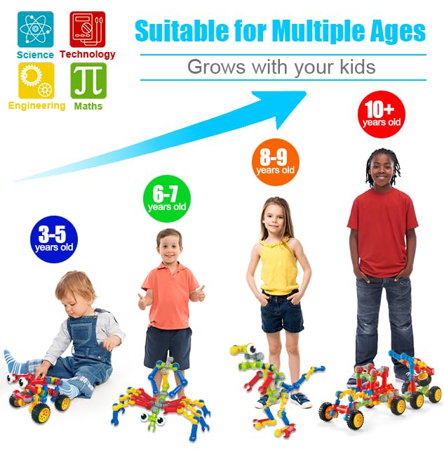 Kids STEM Building Toys for 4-8 6-8, Building Blocks STEM Kit Ages 3 4 5 6 Year Old Boys Gift, Educational Engineering Construction Blocks Toy Creative DIY Activities Gmae for Boys Girls