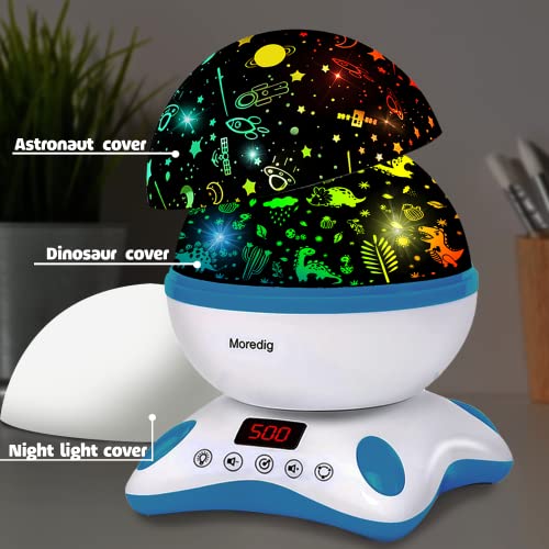 Moredig Dinosaur Night Light Projector for Kids, Remote Dinosaur Projector Light with 12 Music, 18 Lighting Modes Baby Night Light for Kids with Timer 2 Projections Gifts for Baby Boys Girls - Black