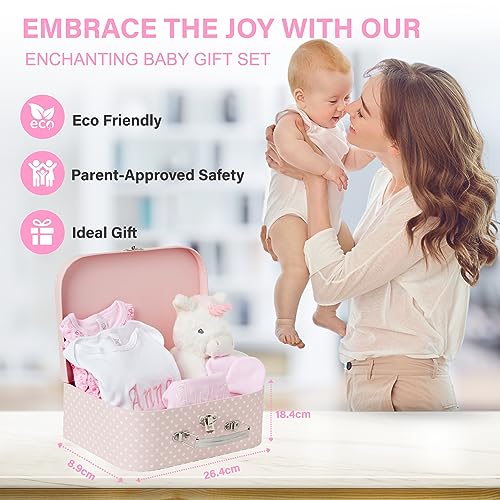 Baby Box Shop - 7 Newborn Baby Girl Gifts Ideal for Christening, Birthdays & Baby Shower Gifts - Includes Baby Essentials for Newborn Girl with Baby Rattle in Cute Keepsake Case, Baby Girl Hamper