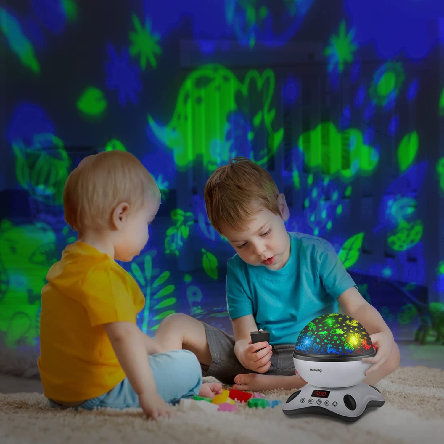 Moredig Dinosaur Night Light Projector for Kids, Remote Dinosaur Projector Light with 12 Music, 18 Lighting Modes Baby Night Light for Kids with Timer 2 Projections Gifts for Baby Boys Girls - Black