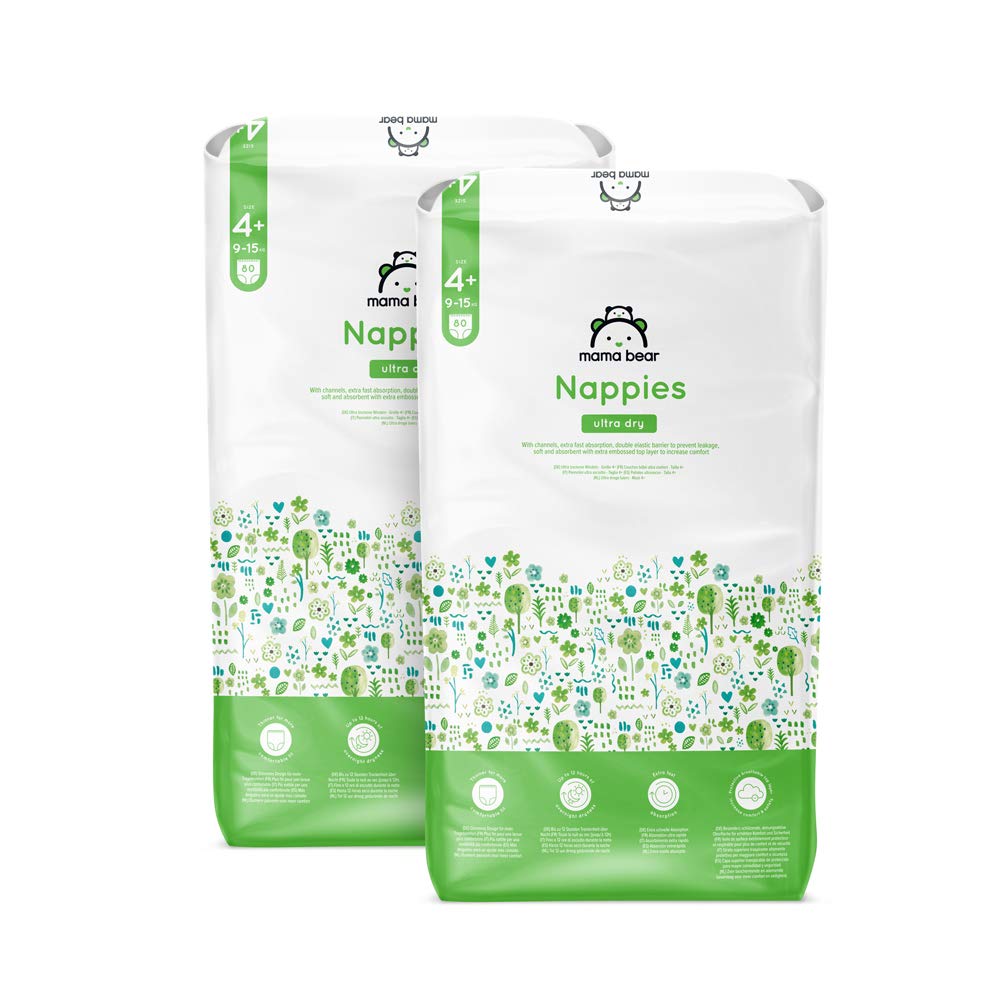 Amazon Brand - Mama Bear Ultra Dry Nappies, Size 3 (4-9 kg), 172 Count (2 Packs of 86), White, Monthly Pack