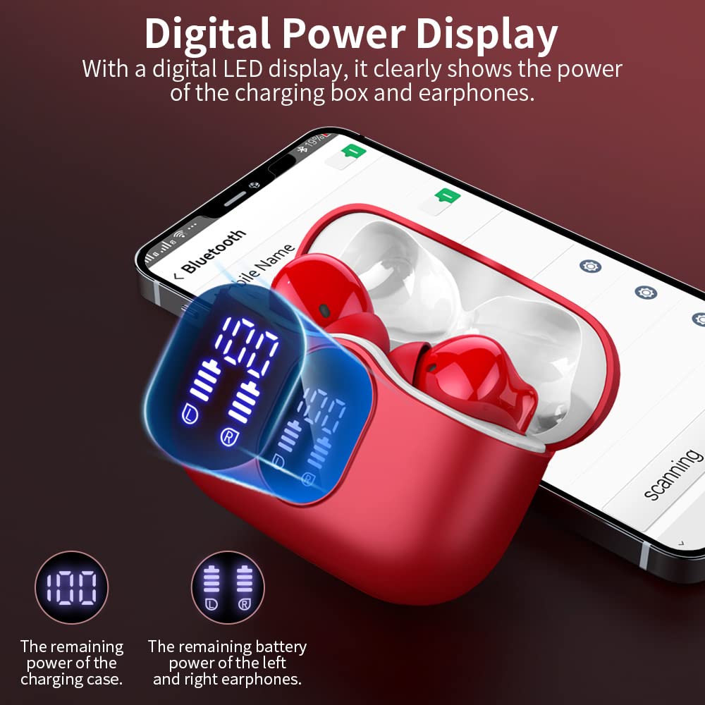 Wireless Earbuds, Bluetooth 5.3 Headphones In Ear with 4 ENC Noise Cancelling Mic, Btootos New Bluetooth Earbuds Mini Deep Bass Stereo Sound, 36H Playtime LED Display Wireless Earphones IP7 Waterproof