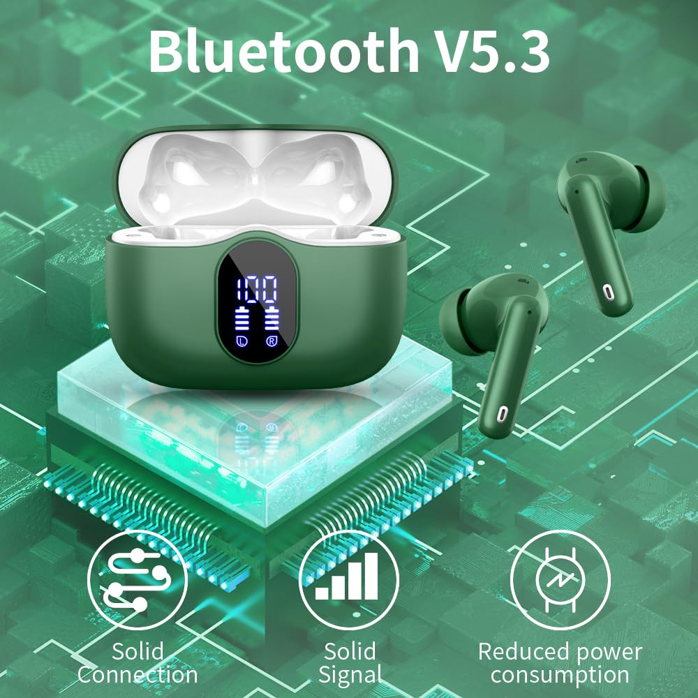 Wireless Earbuds, Bluetooth 5.3 Headphones In Ear with 4 ENC Noise Cancelling Mic, Btootos New Bluetooth Earbuds Mini Deep Bass Stereo Sound, 36H Playtime LED Display Wireless Earphones IP7 Waterproof