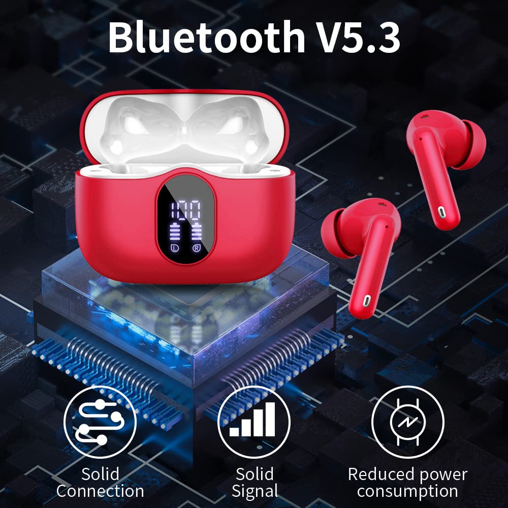 Wireless Earbuds, Bluetooth 5.3 Headphones In Ear with 4 ENC Noise Cancelling Mic, Btootos New Bluetooth Earbuds Mini Deep Bass Stereo Sound, 36H Playtime LED Display Wireless Earphones IP7 Waterproof