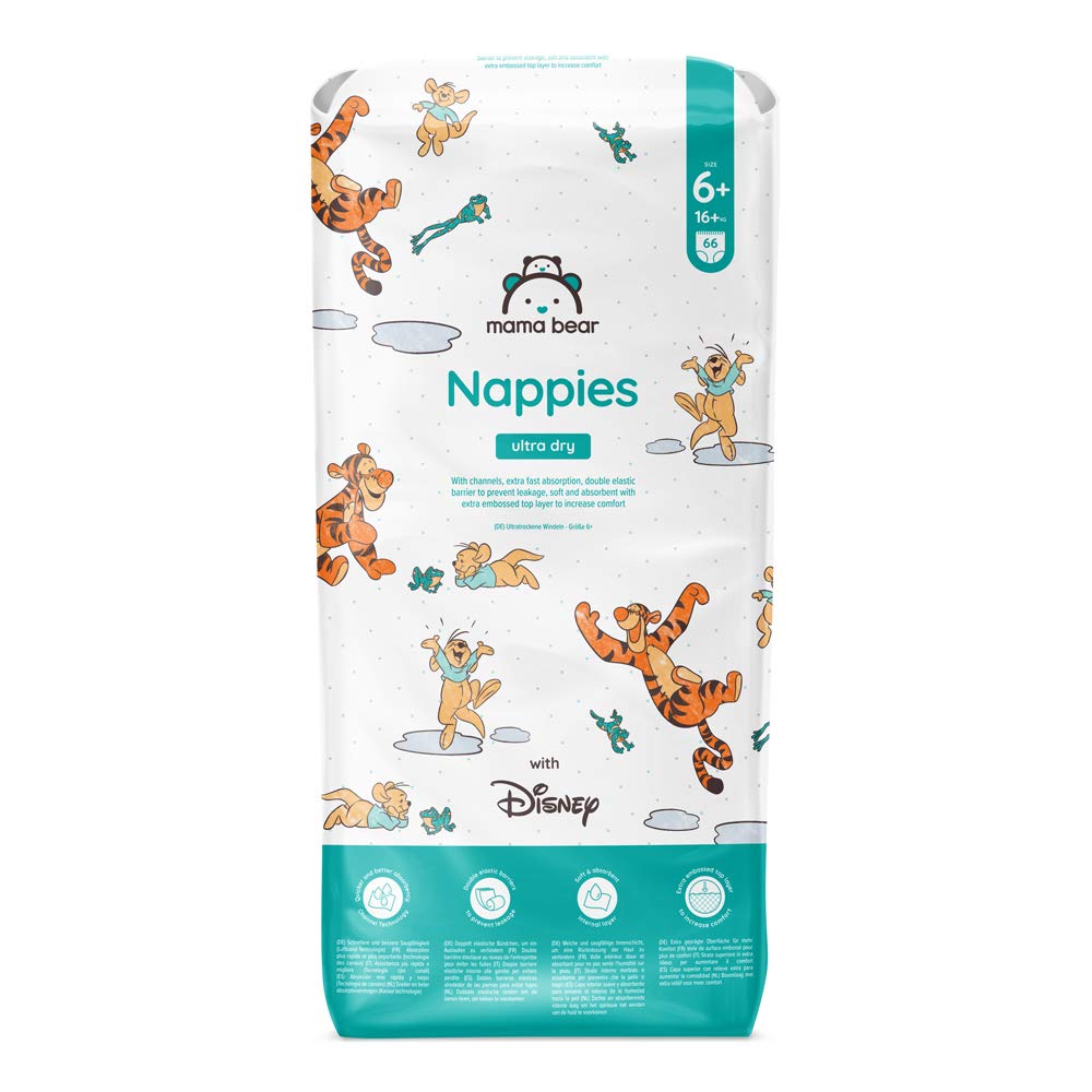 Amazon Brand - Mama Bear Disney Ultra Dry Nappies, Size 1 (2-5 kg), 96 Count, White, Monthly Pack