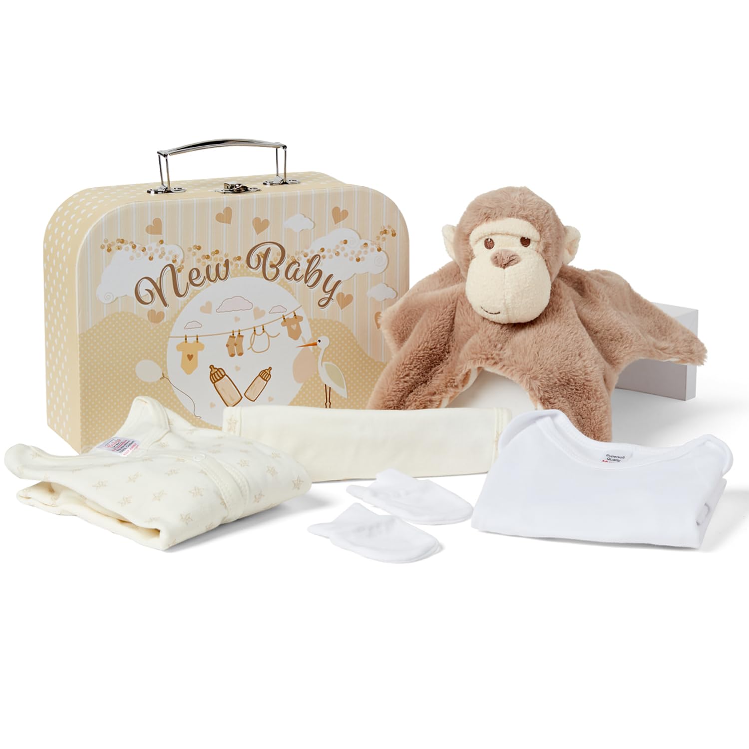 Baby Box Shop - 7 Newborn Baby Girl Gifts Ideal for Christening, Birthdays & Baby Shower Gifts - Includes Baby Essentials for Newborn Girl with Baby Rattle in Cute Keepsake Case, Baby Girl Hamper