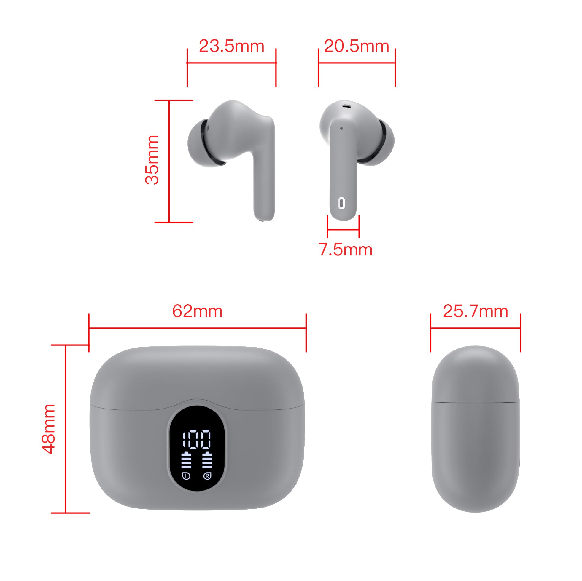 Wireless Earbuds, Bluetooth 5.3 Headphones In Ear with 4 ENC Noise Cancelling Mic, Btootos New Bluetooth Earbuds Mini Deep Bass Stereo Sound, 36H Playtime LED Display Wireless Earphones IP7 Waterproof