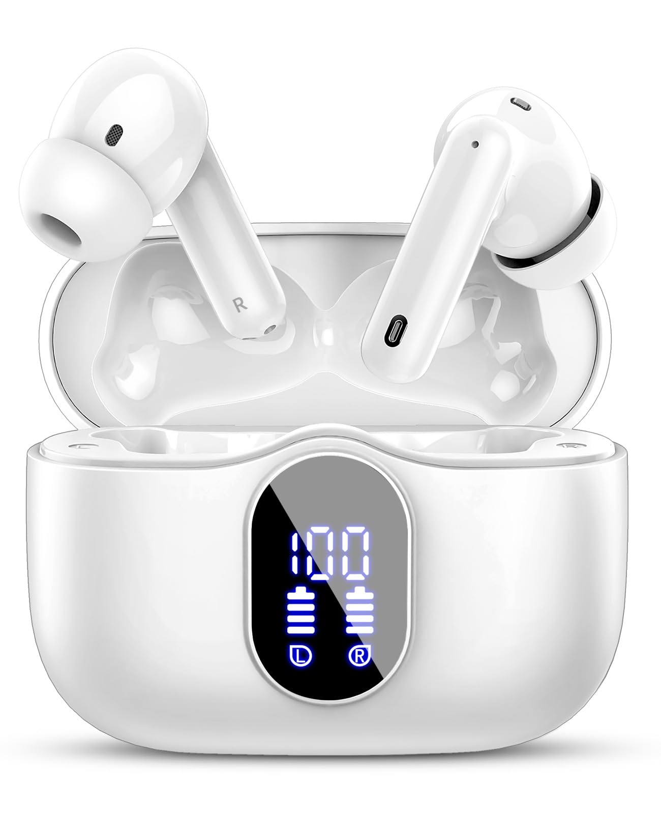 Wireless Earbuds, Bluetooth 5.3 Headphones In Ear with 4 ENC Noise Cancelling Mic, Btootos New Bluetooth Earbuds Mini Deep Bass Stereo Sound, 36H Playtime LED Display Wireless Earphones IP7 Waterproof