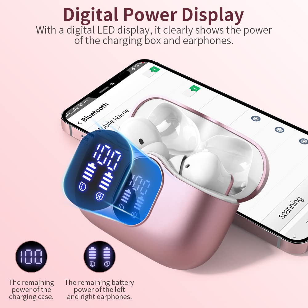 Wireless Earbuds, Bluetooth 5.3 Headphones In Ear with 4 ENC Noise Cancelling Mic, Btootos New Bluetooth Earbuds Mini Deep Bass Stereo Sound, 36H Playtime LED Display Wireless Earphones IP7 Waterproof