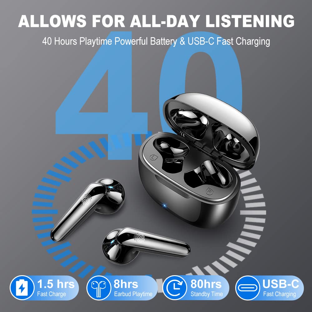 Wireless Earbuds, Bluetooth 5.3 Headphones NEW Wireless Headphones with 4 ENC Mic, 56H Bluetooth Earphones in Ear Noise Cancelling Deep Bass, Mini Ear Buds Bluetooth Earbuds IP7 Waterproof LED Display