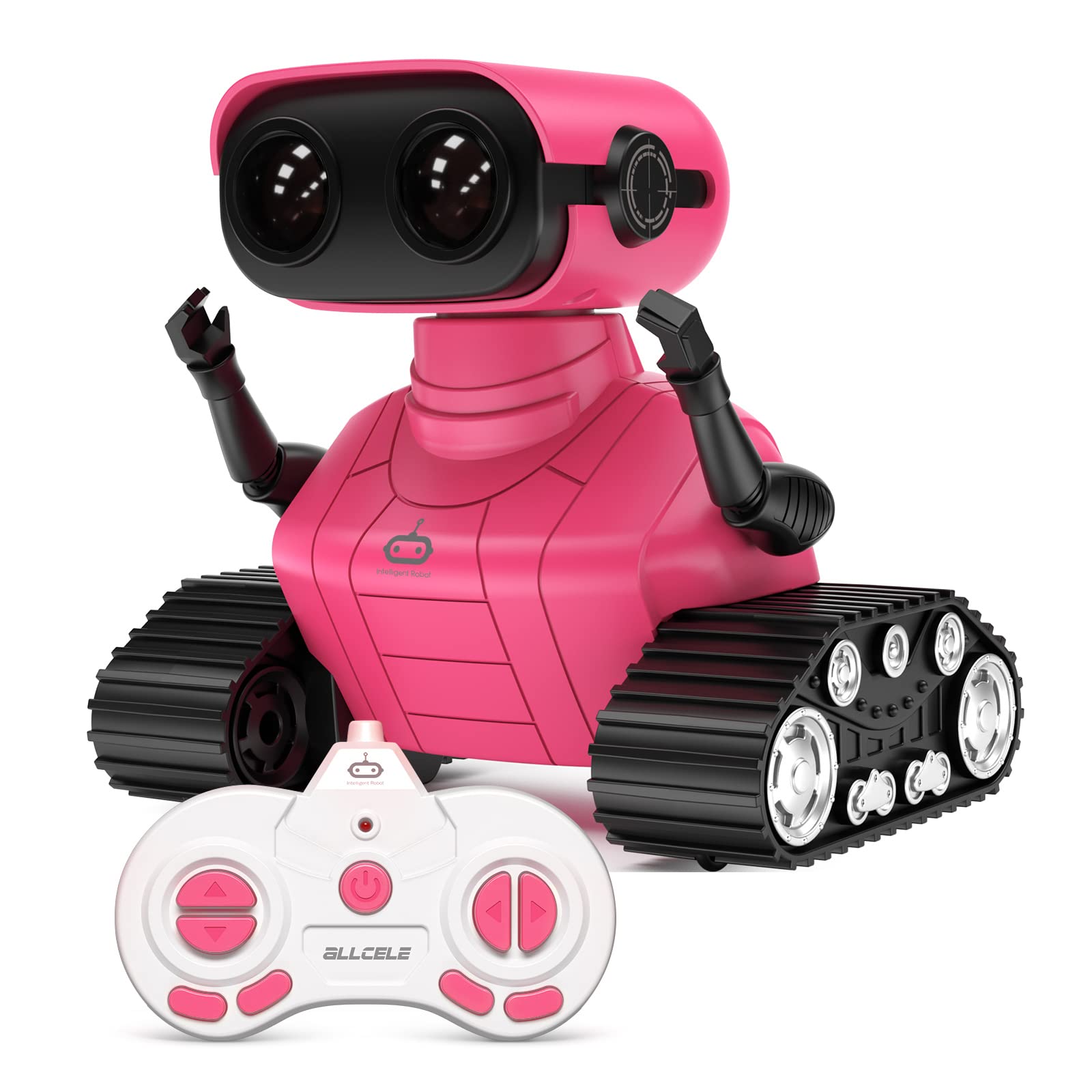 ALLCELE Robot Toys, Rechargeable Kids RC Robots for Girls & Boys, Remote Control Toy with LED Eyes & Music, for Children Age 3+ Years Old - Pink