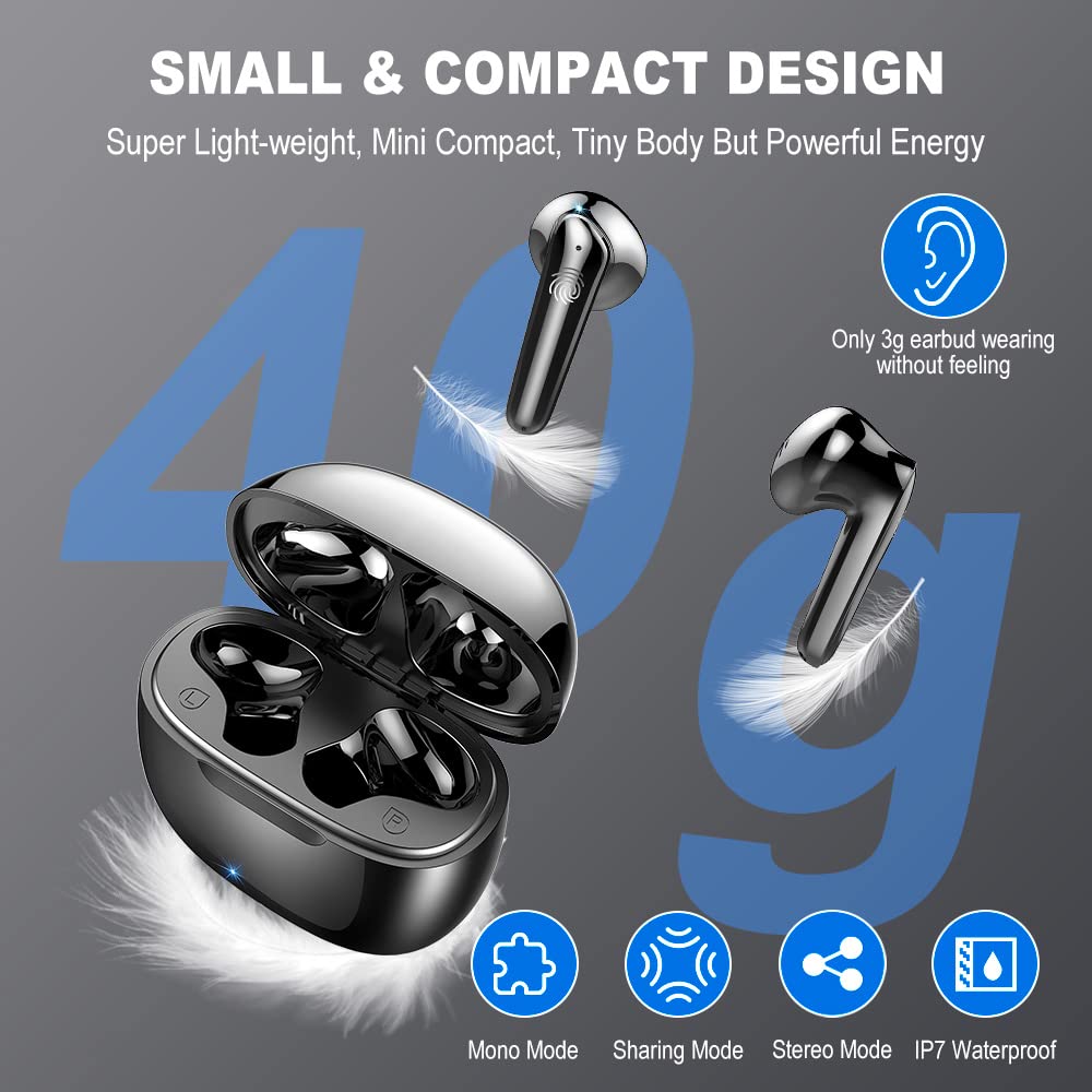 Wireless Earbuds, Bluetooth 5.3 Headphones NEW Wireless Headphones with 4 ENC Mic, 56H Bluetooth Earphones in Ear Noise Cancelling Deep Bass, Mini Ear Buds Bluetooth Earbuds IP7 Waterproof LED Display