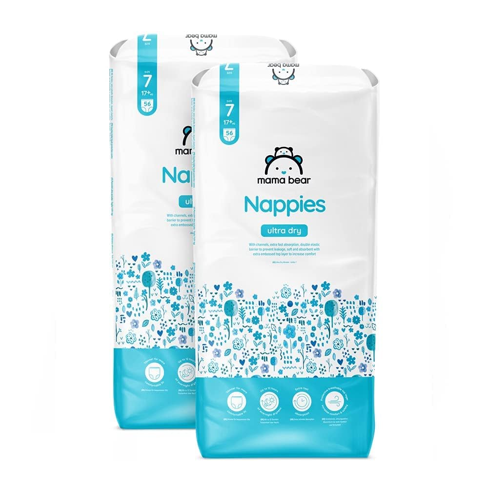 Amazon Brand - Mama Bear Ultra Dry Nappies, Size 3 (4-9 kg), 172 Count (2 Packs of 86), White, Monthly Pack