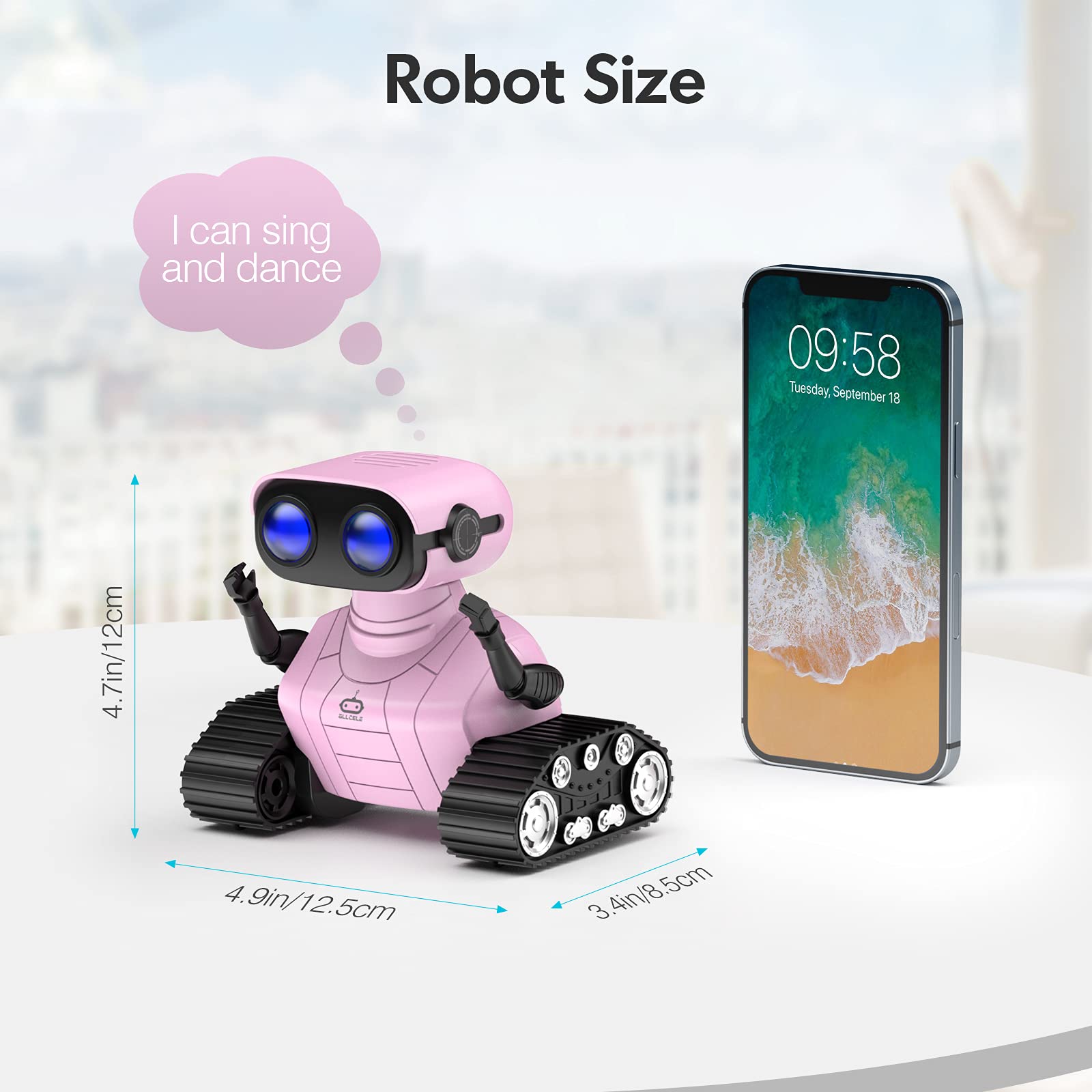 ALLCELE Robot Toys, Rechargeable Kids RC Robots for Girls & Boys, Remote Control Toy with LED Eyes & Music, for Children Age 3+ Years Old - Pink