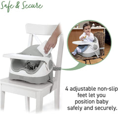 Mamas & Papas Baby Bud Booster Seat for Dining, Detachable Tray, Harness, Adjustable Seat and Non-Slip Feet, Pebble Grey