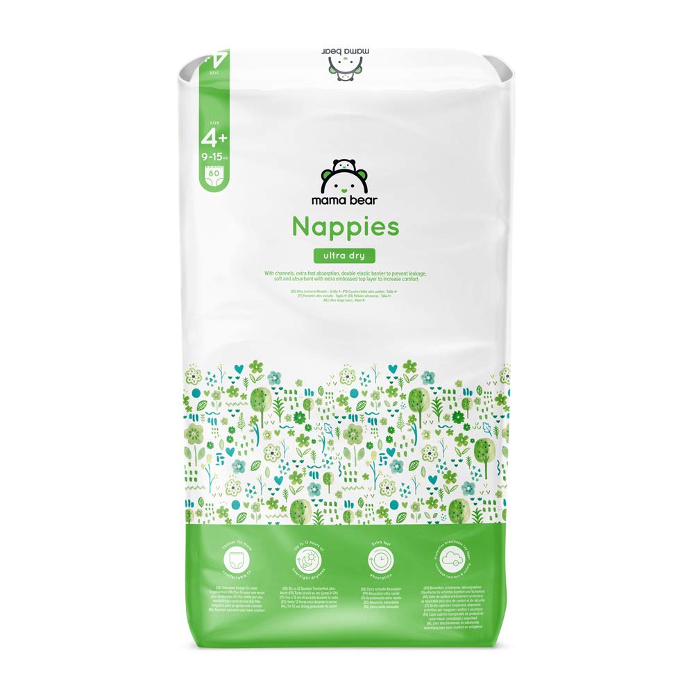 Amazon Brand - Mama Bear Ultra Dry Nappies, Size 3 (4-9 kg), 172 Count (2 Packs of 86), White, Monthly Pack