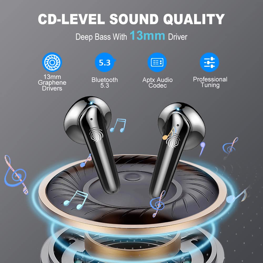 Wireless Earbuds, Bluetooth 5.3 Headphones NEW Wireless Headphones with 4 ENC Mic, 56H Bluetooth Earphones in Ear Noise Cancelling Deep Bass, Mini Ear Buds Bluetooth Earbuds IP7 Waterproof LED Display