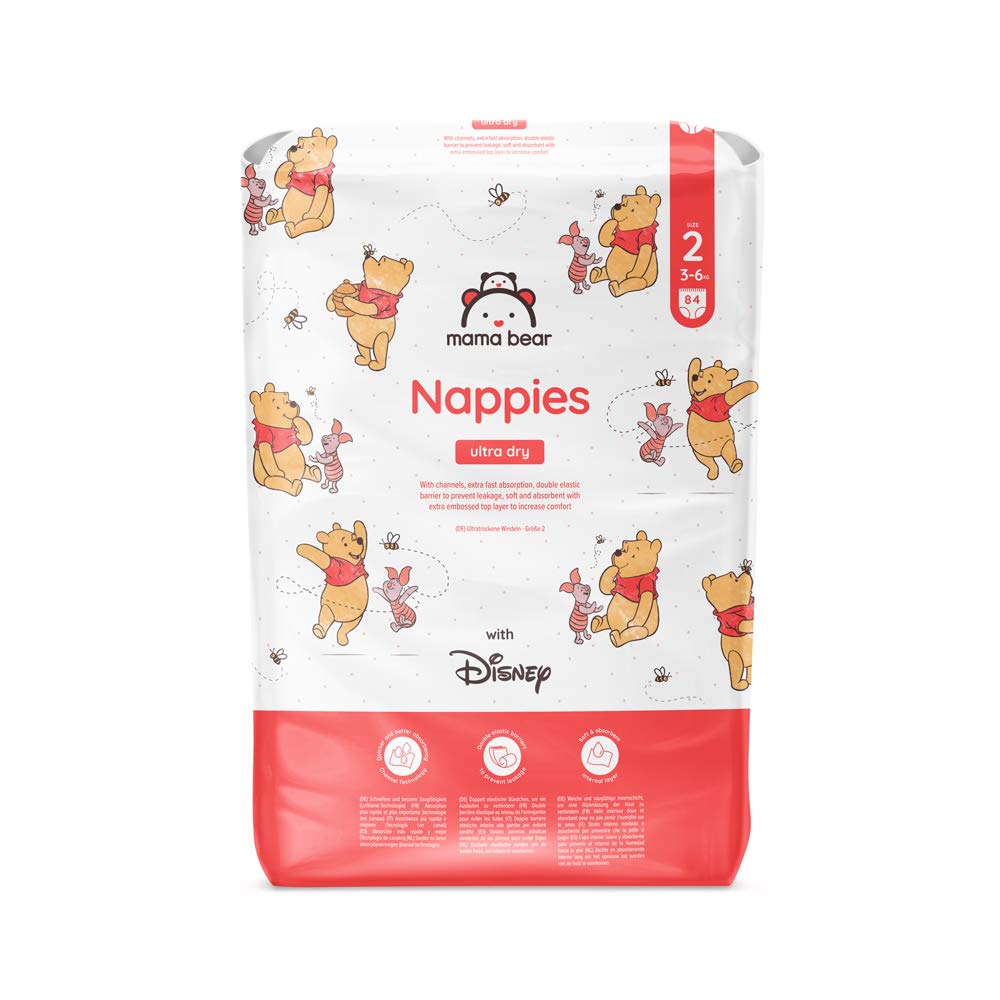 Amazon Brand - Mama Bear Disney Ultra Dry Nappies, Size 1 (2-5 kg), 96 Count, White, Monthly Pack