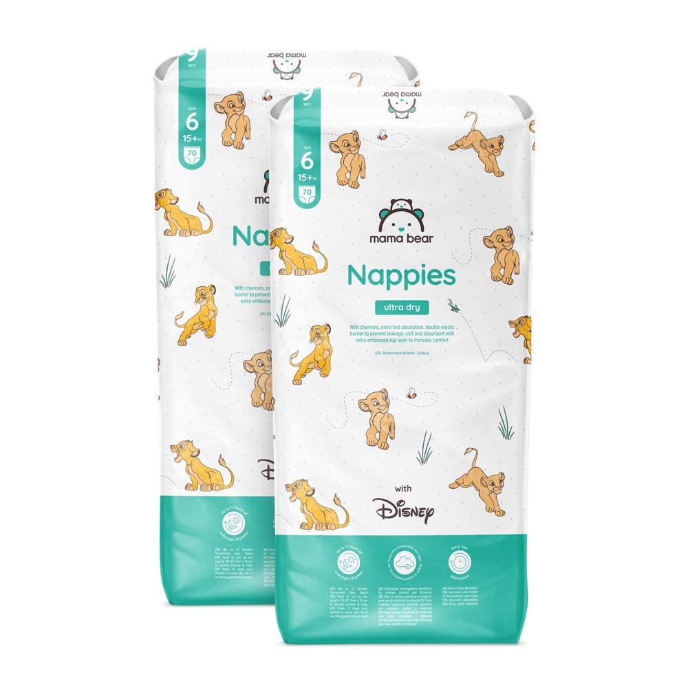 Amazon Brand - Mama Bear Disney Ultra Dry Nappies, Size 1 (2-5 kg), 96 Count, White, Monthly Pack