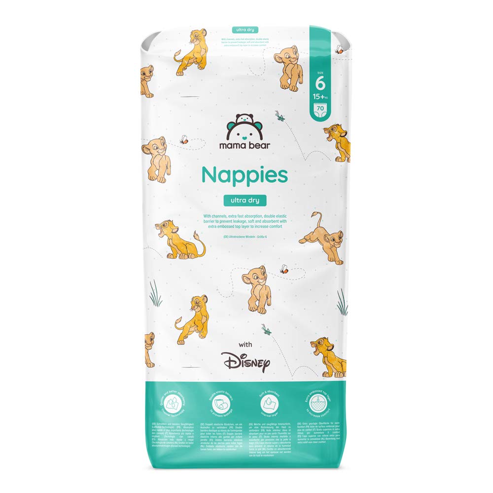 Amazon Brand - Mama Bear Disney Ultra Dry Nappies, Size 1 (2-5 kg), 96 Count, White, Monthly Pack