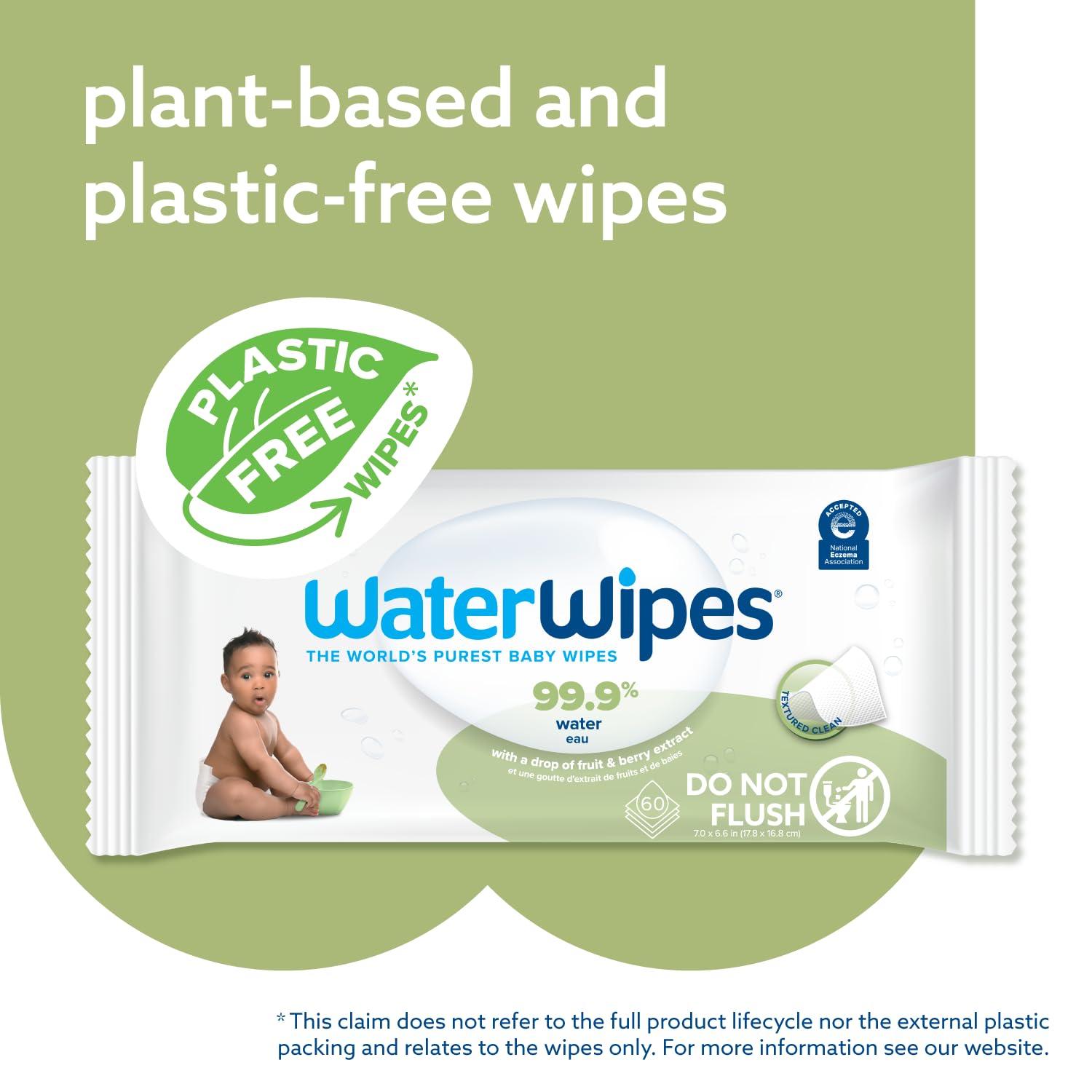 WaterWipes Plastic-Free Textured Clean, Toddler & Baby Wipes, 720 Count (12 Packs), 99.9% Water Based Wipes, Unscented for Sensitive Skin (Packing May Vary)