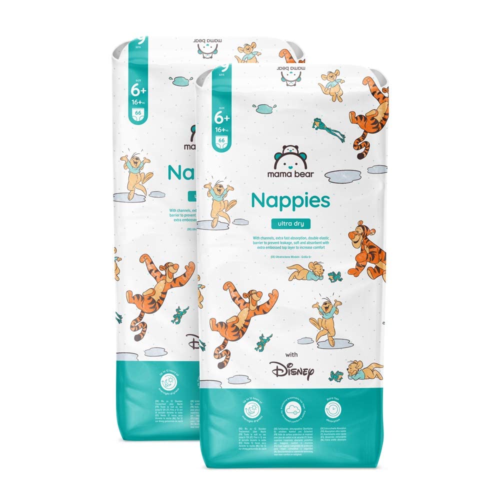 Amazon Brand - Mama Bear Disney Ultra Dry Nappies, Size 1 (2-5 kg), 96 Count, White, Monthly Pack