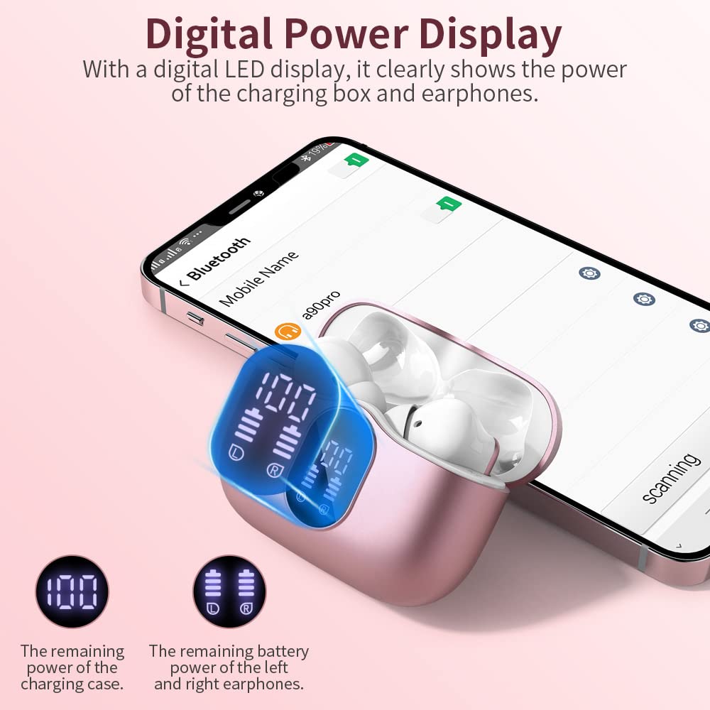 Wireless Earbuds, Bluetooth 5.3 Headphones In Ear with 4 ENC Noise Cancelling Mic, Btootos New Bluetooth Earbuds Mini Deep Bass Stereo Sound, 36H Playtime LED Display Wireless Earphones IP7 Waterproof