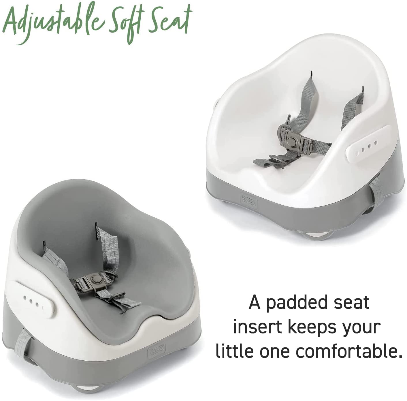 Mamas & Papas Baby Bud Booster Seat for Dining, Detachable Tray, Harness, Adjustable Seat and Non-Slip Feet, Pebble Grey