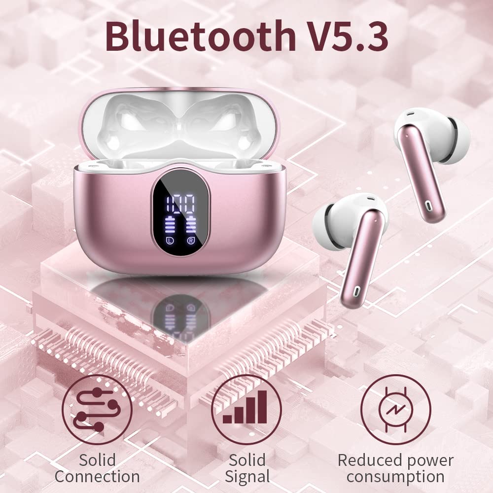 Wireless Earbuds, Bluetooth 5.3 Headphones In Ear with 4 ENC Noise Cancelling Mic, Btootos New Bluetooth Earbuds Mini Deep Bass Stereo Sound, 36H Playtime LED Display Wireless Earphones IP7 Waterproof