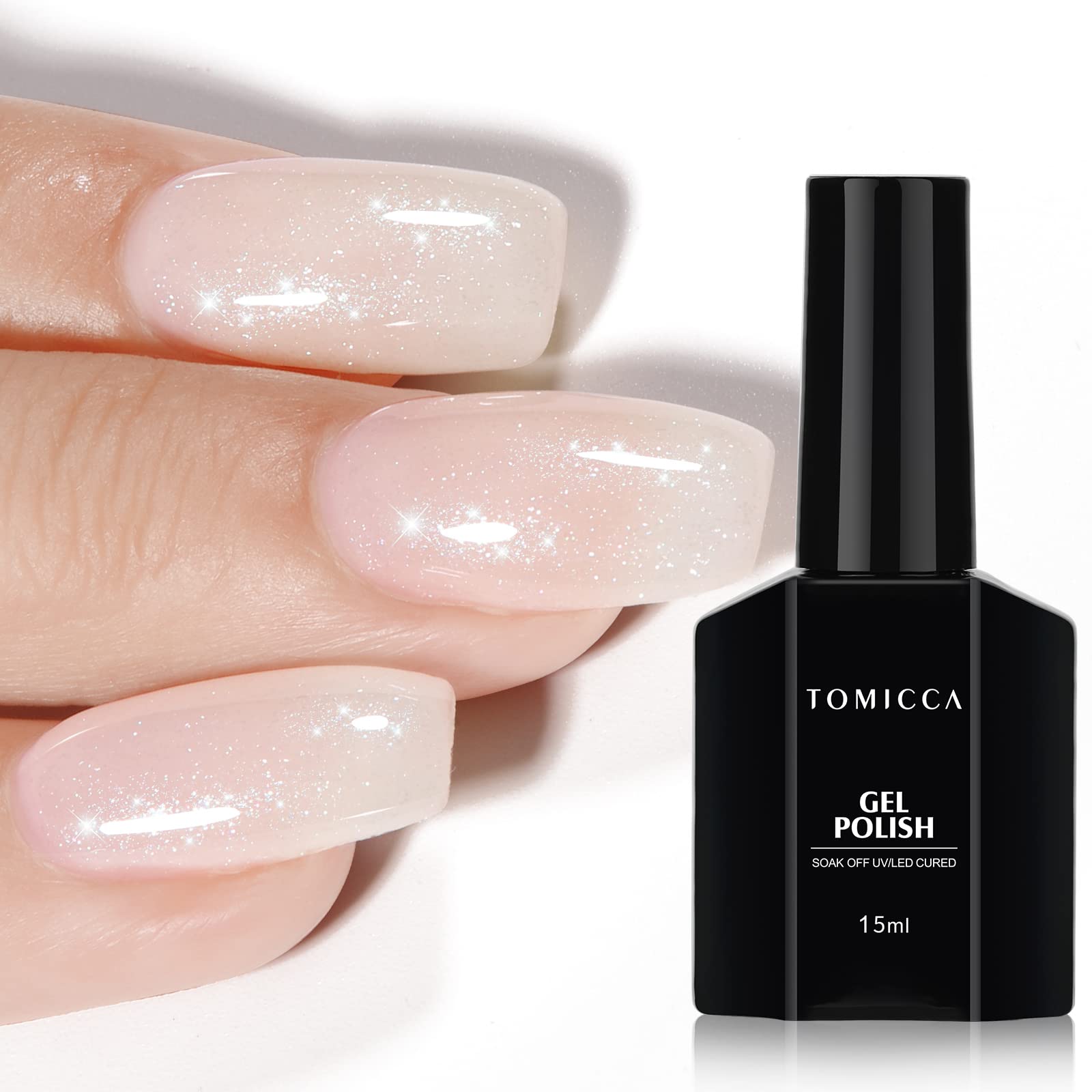 TOMICCA Milky White Gel Nail Polish- 15ml Natural Gel Polish French Nail Design UV LED Gel Milky Jelly Gel Nail Polish Transparent White Soak Off Gel Polish Nail Art Gel-ZB07