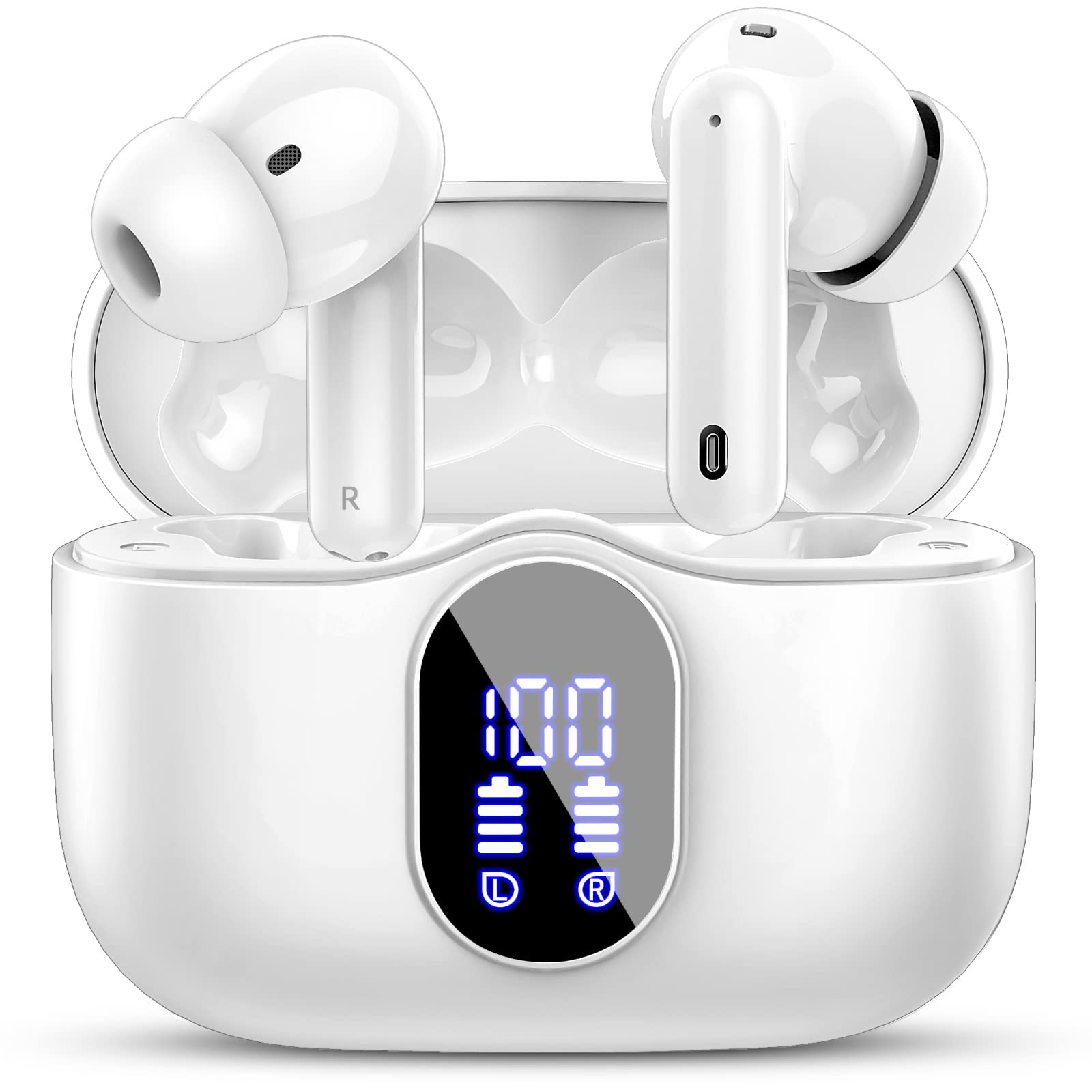 Wireless Earbuds, Bluetooth 5.3 Headphones In Ear with 4 ENC Noise Cancelling Mic, Btootos New Bluetooth Earbuds Mini Deep Bass Stereo Sound, 36H Playtime LED Display Wireless Earphones IP7 Waterproof