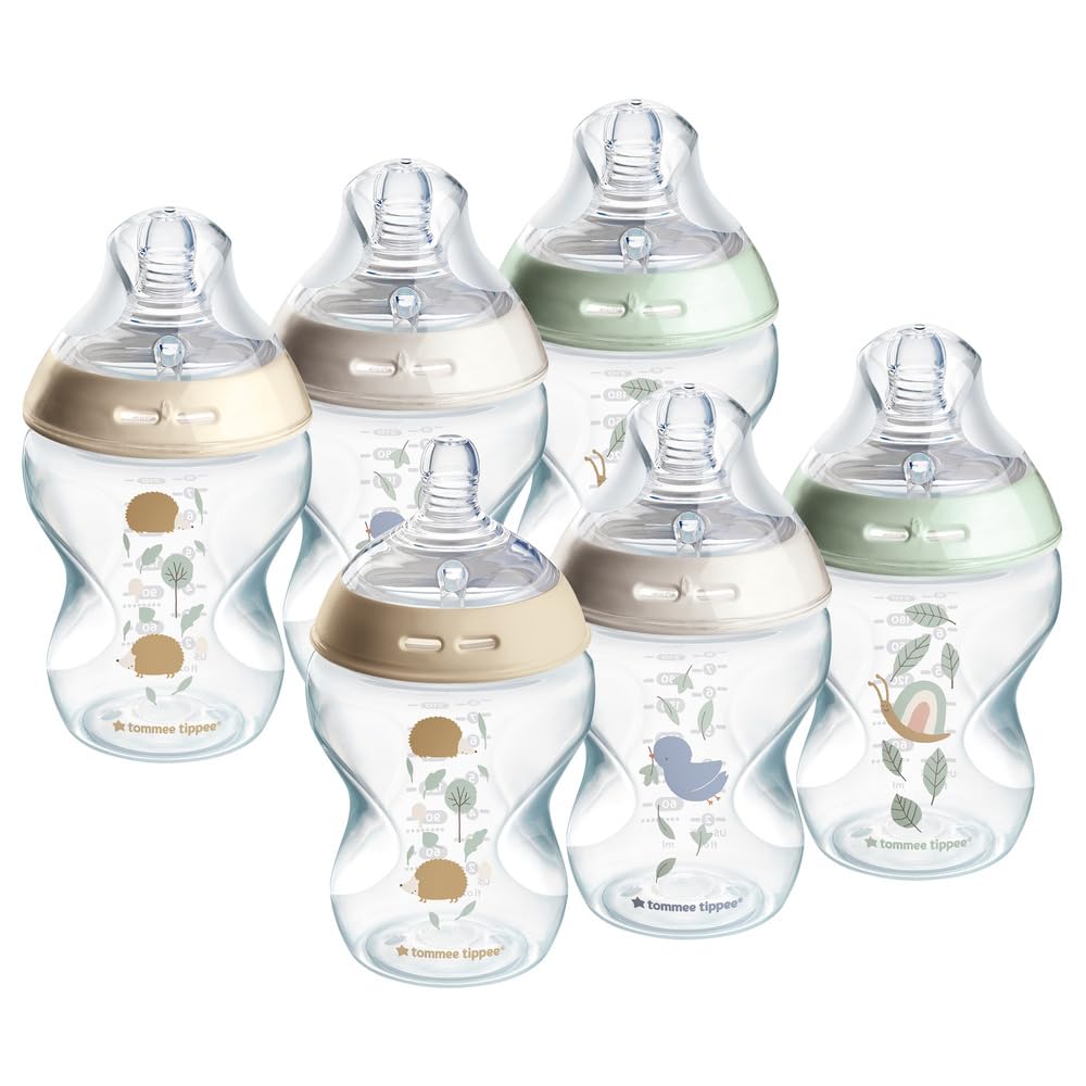 Tommee Tippee Natural Start Anti-Colic Baby Bottle, 260 ml, 0+ months, Anti-Colic Valve, Slow Flow Breast-Like Teat for a Natural Latch, Self-Sterilising, Colourful, Pack of 6