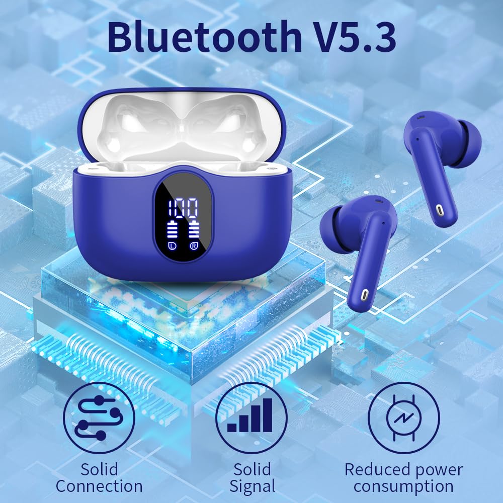 Wireless Earbuds, Bluetooth 5.3 Headphones In Ear with 4 ENC Noise Cancelling Mic, Btootos New Bluetooth Earbuds Mini Deep Bass Stereo Sound, 36H Playtime LED Display Wireless Earphones IP7 Waterproof