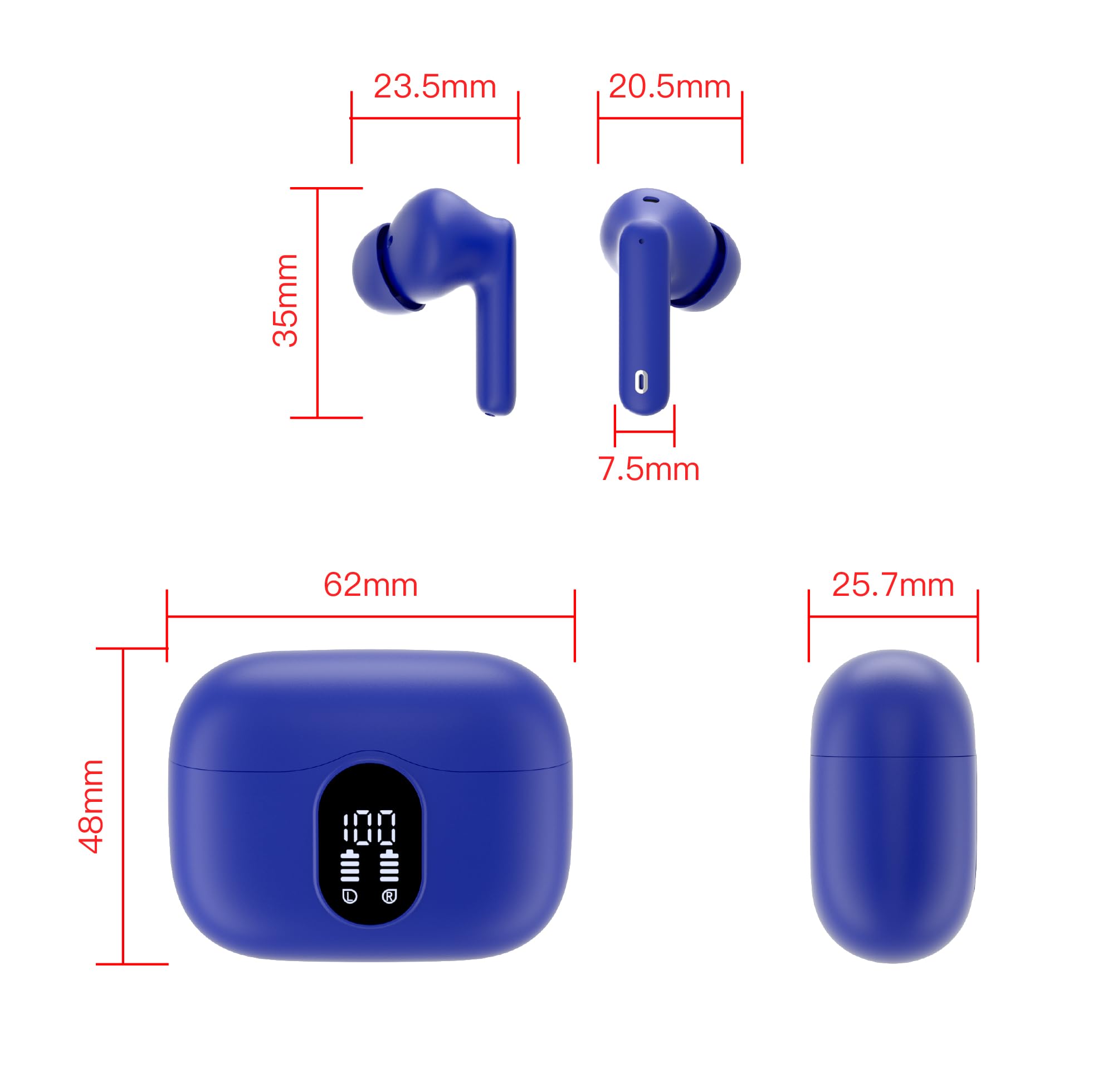 Wireless Earbuds, Bluetooth 5.3 Headphones In Ear with 4 ENC Noise Cancelling Mic, Btootos New Bluetooth Earbuds Mini Deep Bass Stereo Sound, 36H Playtime LED Display Wireless Earphones IP7 Waterproof