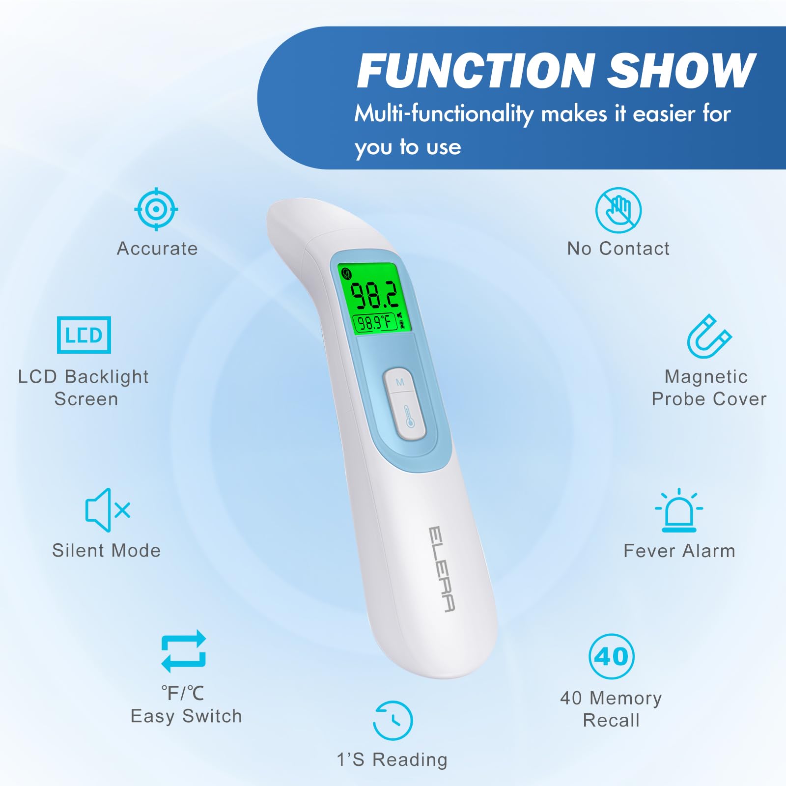 Elera Ear Thermometer for Kids, Baby Thermometer with Forehead and Ear Mode for Adults, Infant, Kids and Toddler, Touchless and 1 Second Reading with Fever Alarm and Mute Function