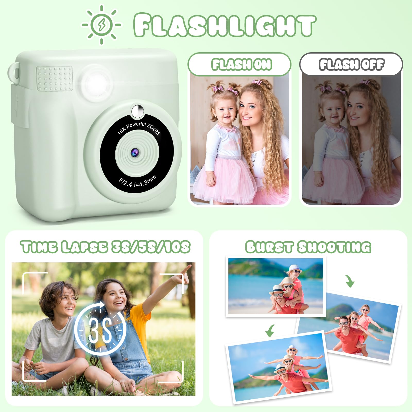 Gofunly Kids Camera Instant Print, 2.4'' Instant Camera for Kids with 32G Card & Print Photo Paper, 1080P HD Video Kids Digital Toddler Toy Camera, Christmas Birthday Gift for Girls Age 3-12 Years Old